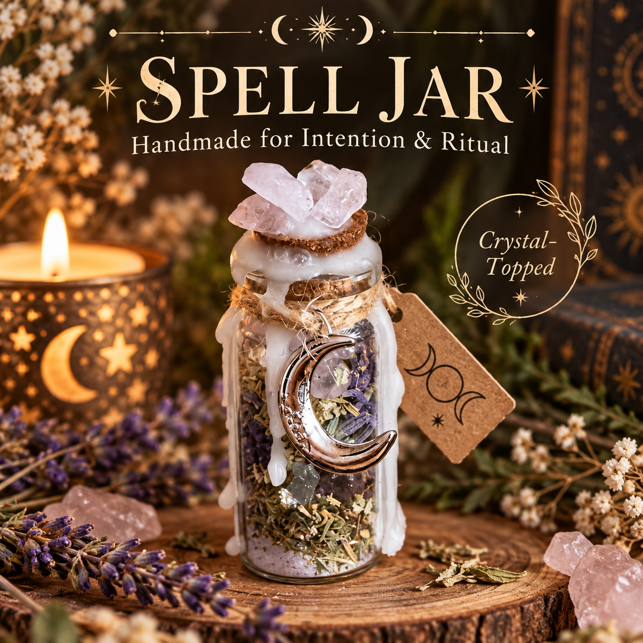 Handmade protection spell jar with crystal top
